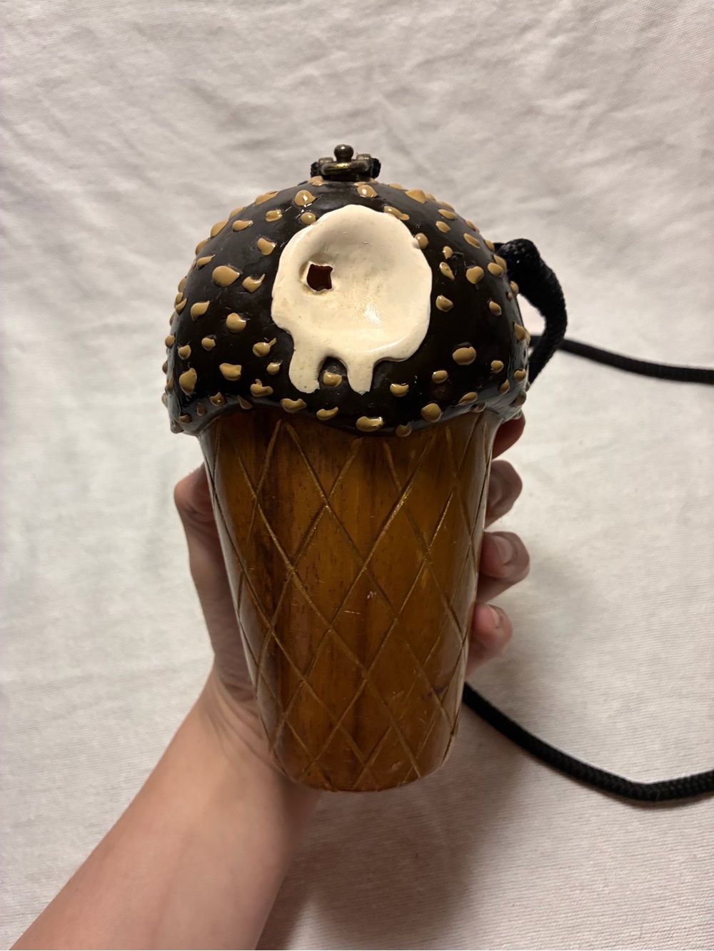 Timmy Woods Ceramic Ice Cream Cone Accent in Brown, Black, Cream